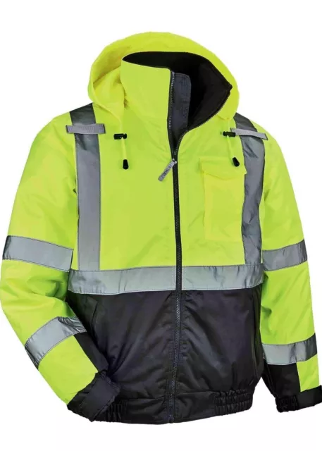 Ergodyne GloWear 8377 Thermal High Vis Quilted Bomber Jacket,Type R Class 3, New