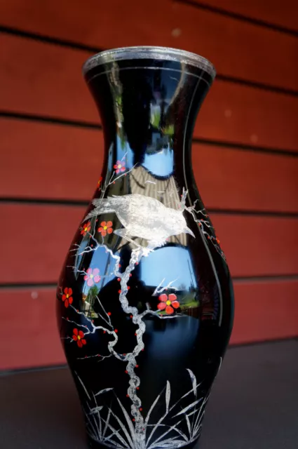 alte große Hyalithglas Vase handbemalt