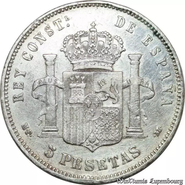 C4260 Spain Espagne 5 Pesetas Alfonso XIII 1890 (??) MP M Madrid Silver