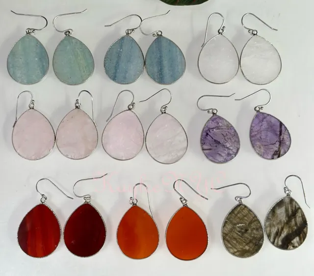 Wholesale Lot 9 Pairs Mixed Crystal Sterling Silver Dangling Earring