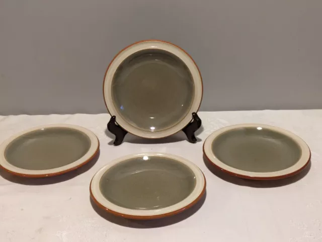 Four Denby Fire Sage green Dessert Plates 7.25" Stoneware Made In England.