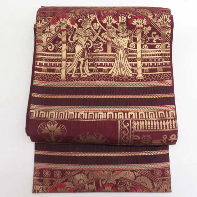 Japanese Kimono Fukuro Obi Silk egypt pattern Brown 170.1inch Women's