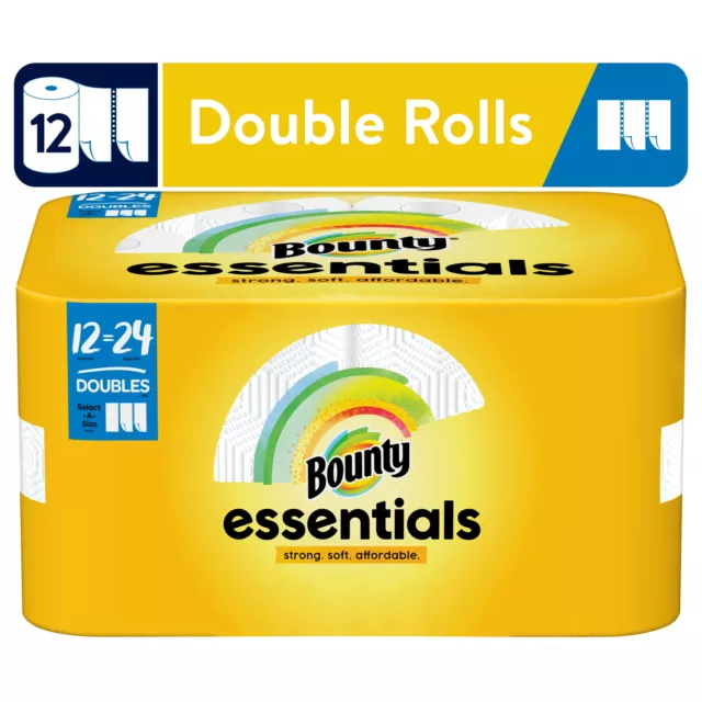 Bounty Essentials Select-a-Size Paper Towels, White, 12 Double Rolls