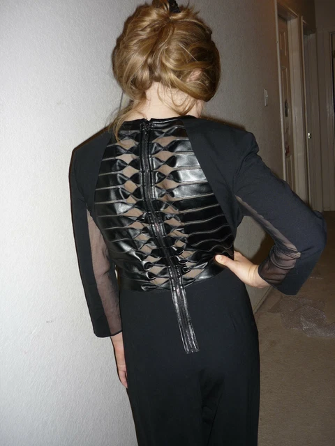 NWT Rachel Roy Black Jumpsuit, Faux Leather Back, 3/4 Sleeves, Halloween, Sz 4
