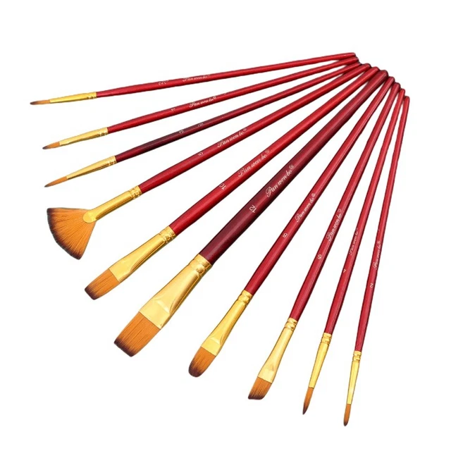 10 Pezzi di Nylon, Lana e Legno, Set di Pennelli per Acquerelli, Forniture  N5P2