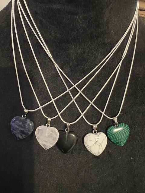 Quartz Healing Crystal Pendant Natural Stone Heart Gem Necklace Silver Chain
