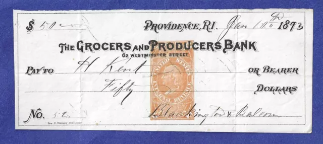 1873 Providence Rhode Island Bank Check RN-E4