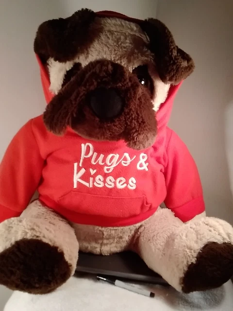 New Large So Huggable Stuffed  Pug W Hoodie 28 Inches