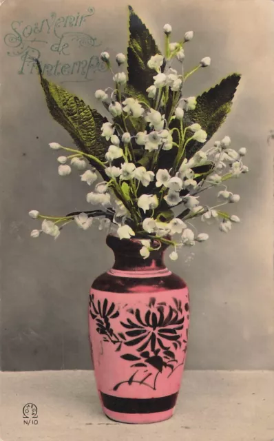 Cp Souvenir De Printemps Vase Decore Rempli Muguet - 67884