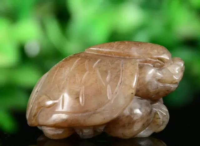 Chinese Natural Hetian Jade Hand Carving Fengshui Dragon Turtle Animal Statue