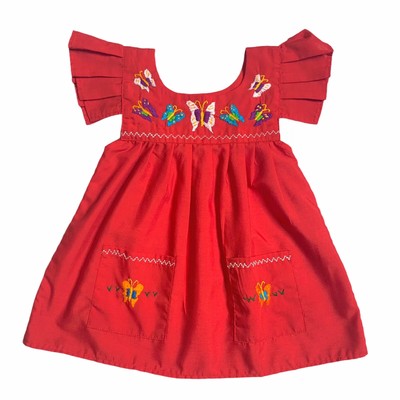 Mexican Themed Embroidered Cotton Blend Baby Girl Dress - See Measurements