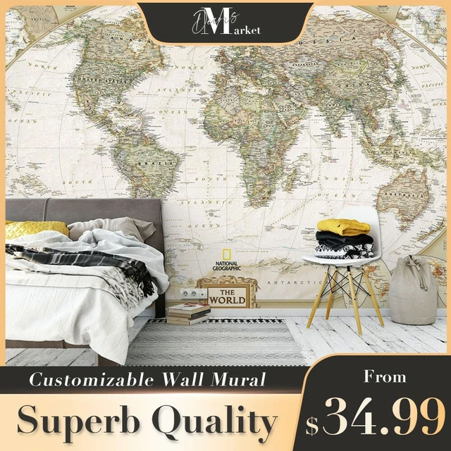 WORLD MAP MAPS World Map 3D Wall Mural Designer Bedroom Wallpaper