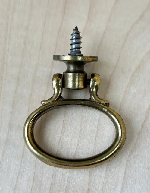 Vintage Warm Brass 1 3/8" Oval Ring Drawer Pull - Screw in Style