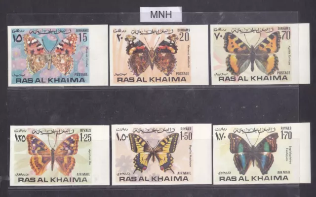 Sephil Uae Ras Al Khaima Butterflies Imperf Set Of 6 Fine Mnh Stamps