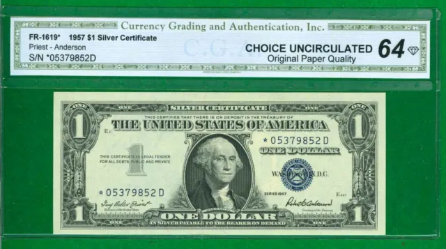$1 1957 1 */D Block Blue Seal Silver Certificate Choice Uncirculated Star 64