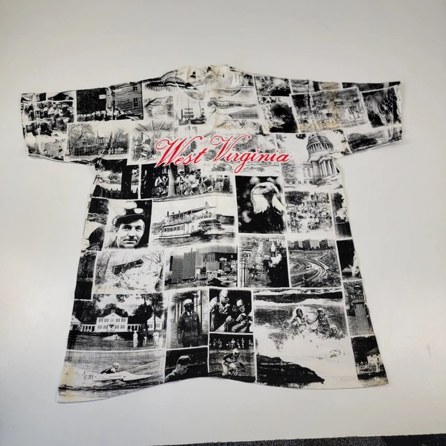 Vintage 90s Single Stitch All Over Print Newspaper AOP West Virgina Shirt Sz L
