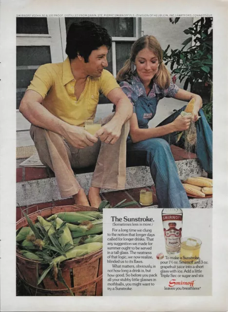 1974 Smirnoff Vodka Sunstroke Recipe Grapefruit Juice Summer Vintage Print Ad