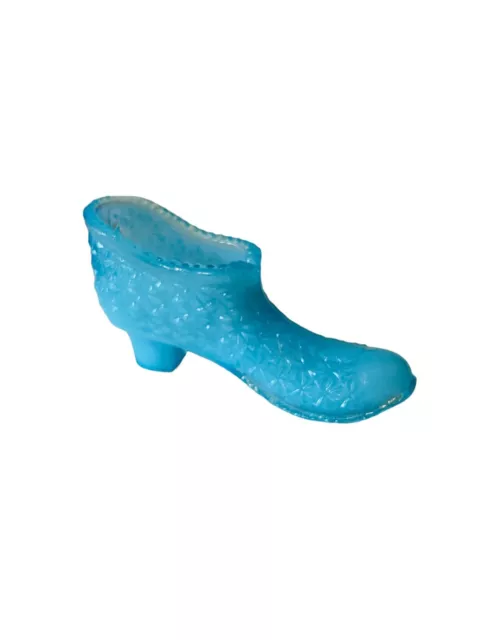 Fenton Glass Boot Shoe Heel Slipper figurine Boyds Westmoreland Milk Blue White