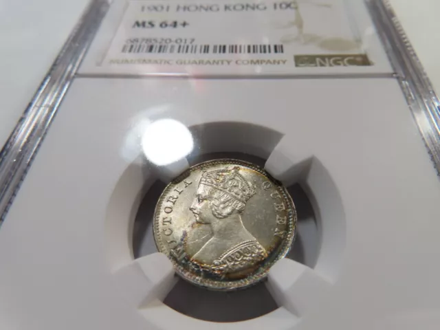 E33 Hong Kong 1901 10 Cents NGC MS-64+