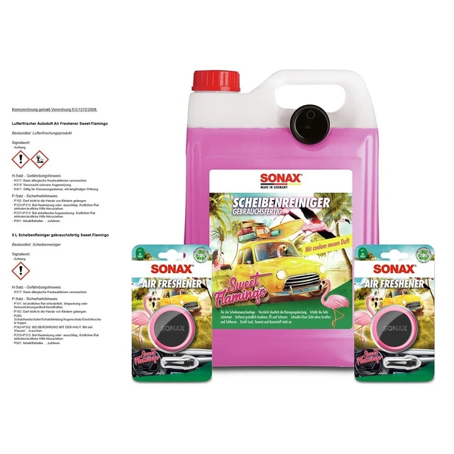 PULITORE DISCHI SONAX 5 LITRI ACQUA TERGICRISTALLO SWEET FLAMINGO + 2x DEODORANTE