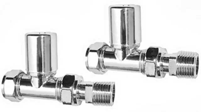 Straight Towel Rad Rail Radiator Valve Chrome Lp 15Mm Pair Manual Wheelhead M