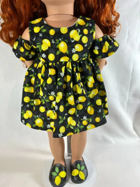 Doll Dress Lemon Drop-Shoulder Sleeves Matching Lemon Shoes for 18-in Dolls 3