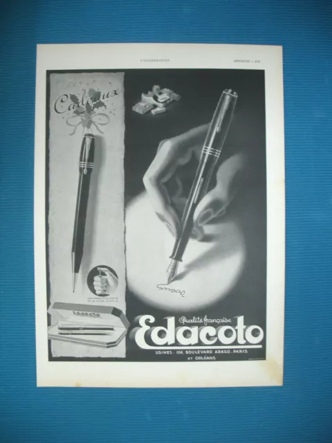 PUBLICITE DE PRESSE EDACOTO STYLO PLUME QUALITé FRANCAISE AD 1941