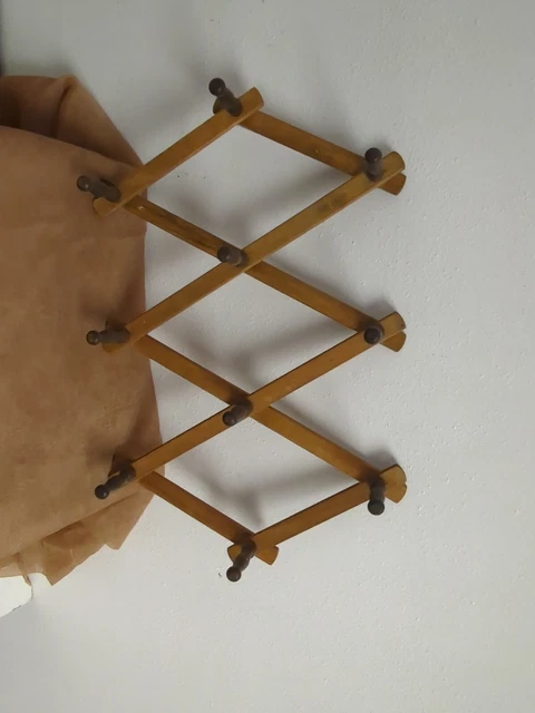Vintage Wood Rack Wall Hanger Expandable Folding Accordion Nevco Coat Hat 10 Peg