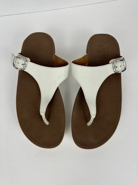 Fitflop The Skinny Sandals White Leather Platform  Wedge Walking Women's Size 7M