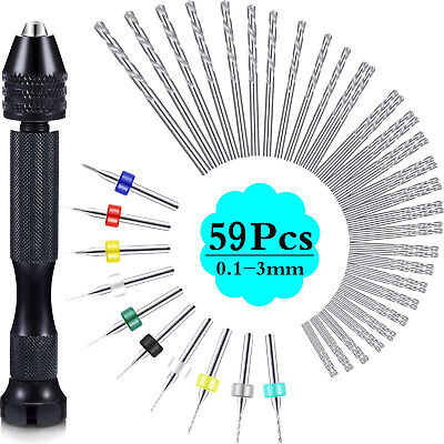 59Pcs Precision Pin Vise Mini Micro Hand Twist Drill Bits Set Rotary Tools Kit