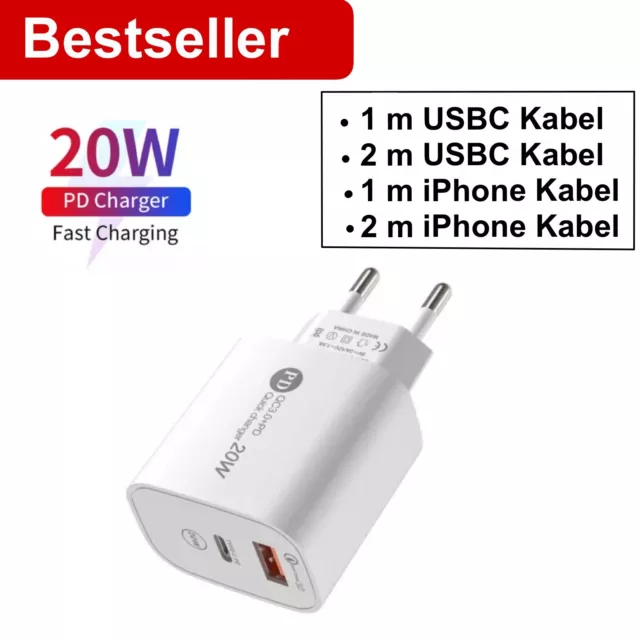 2-fach Schnellladegerät 20W Netzteil 1x USB-C + 1x USB Charger Mehrfach Stecker