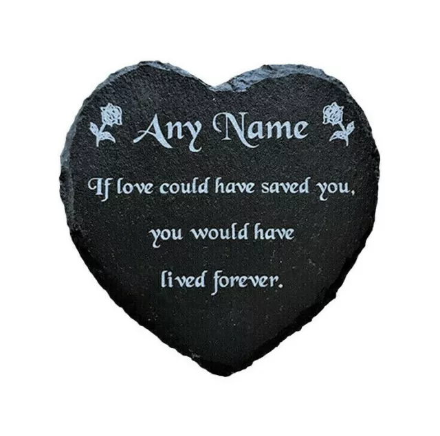Personalisierte gravierte Schiefer Stein Herz Gedenkstatue Grab Marker Plakette Geschenk