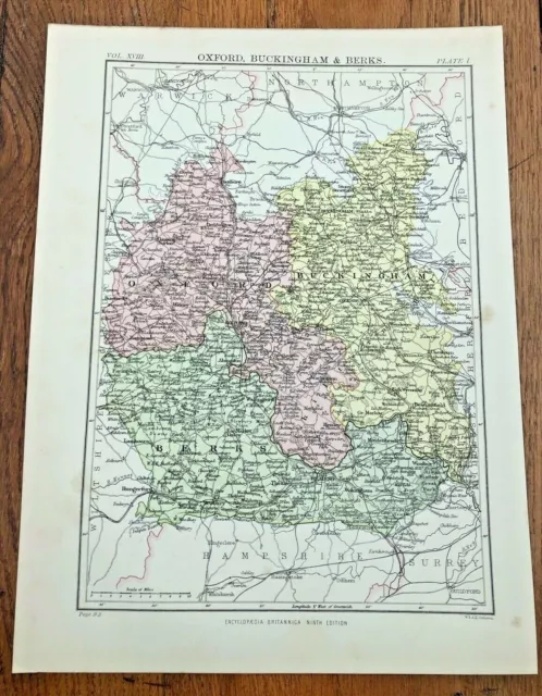 circa 1880s map of oxford - buckingham & berks !  ( adam & charles black )