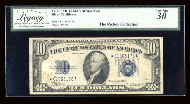 DBR 1934-A $10 Silver STAR Fr. 1702* Legacy 30 Serial *01365176A