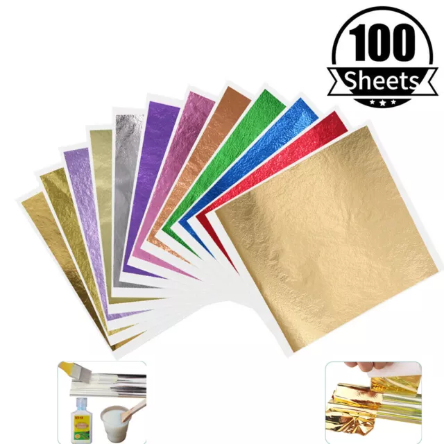 100 Sheets Foil Leaf Paper Imitation Gold Silver Copper Leaf Gilding Craft Art@