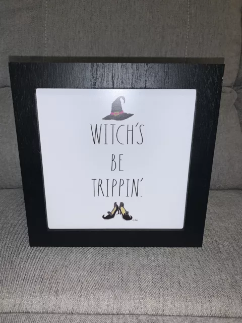 RAE DUNN “WITCH’S BE TRIPPIN” HALLOWEEN DECOR WOODEN SIGN 2021 DECOR 9x9x2 NEW
