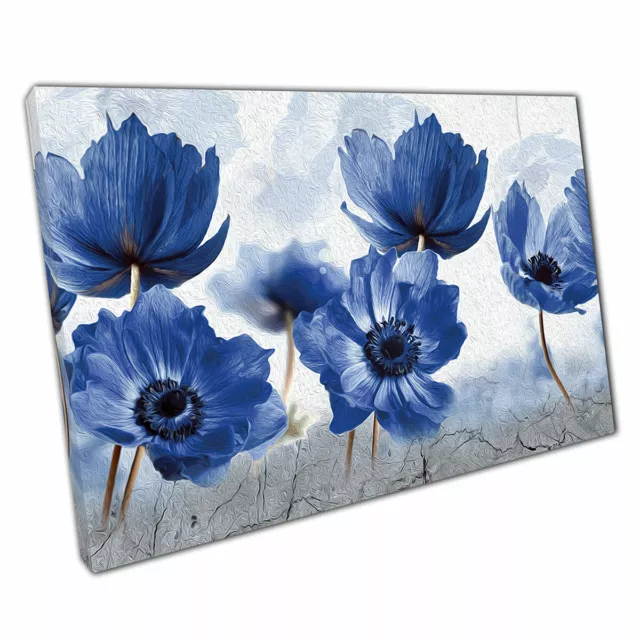 Blue Oil Painting Style Abstract Flowers Wall Art Print On Canvas print Picture