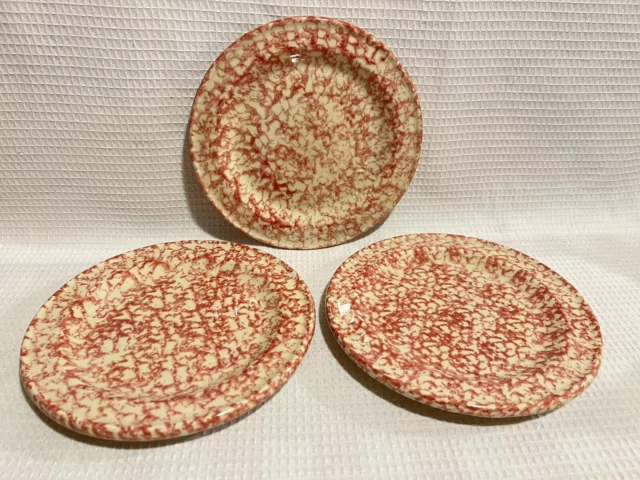 3-Gerald E. Henn Workshops-Roseville,OH Pottery-Red Spongeware 7.5” Salad Plates