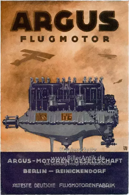 Argus Motoren Gesellschaft Berlin Flugmotorenfabrik Plakat  Motor A2 102