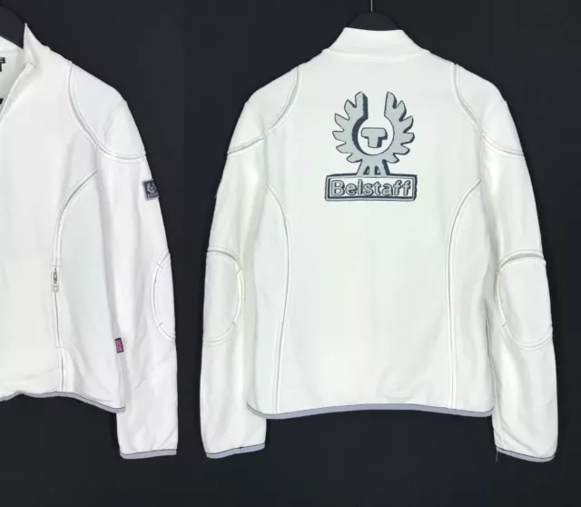Women's Belstaff Zip Cotton Jacket White Jumper Biker Jacket Size 44 / M