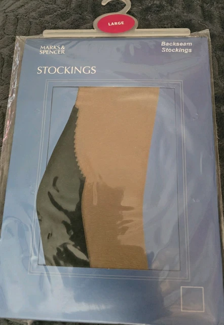 MARKS AND SPENCER 10 denier Black Backseam stockings Natural Tan