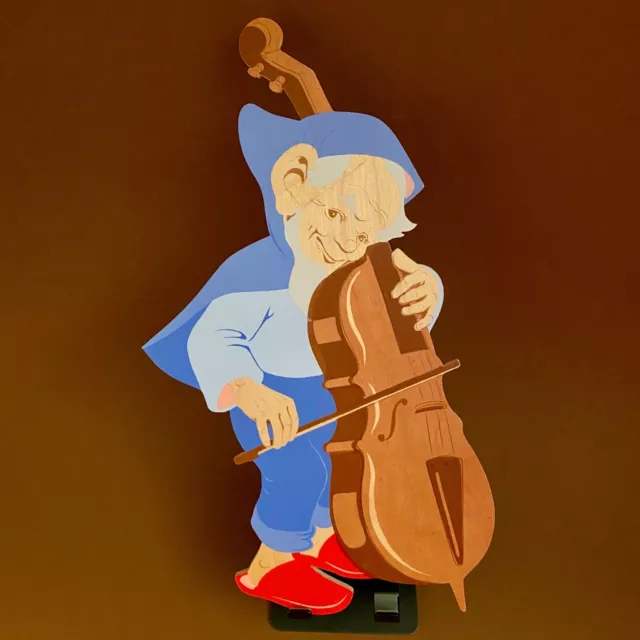 1980er Hellerkunst Kontrabass-Zwerg 26cm Musikzimmer Deko Holz Bild Figur 🎁