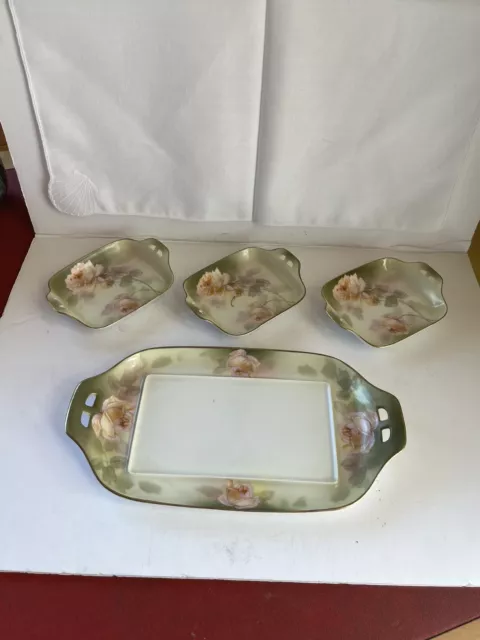 Antique RS Prussia Porcelain Nut Candy Dish Set 4 Pc Roses