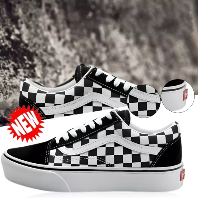 Vans Off The Wall Old Skool Ladies Platform Shoes Checkerboard Trainers UK