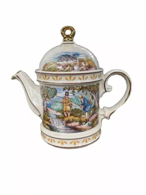 Wellington Sporting Scenes 18th Century "Fishing" Tea Pot STAFFORDSHIRE ENGLAND