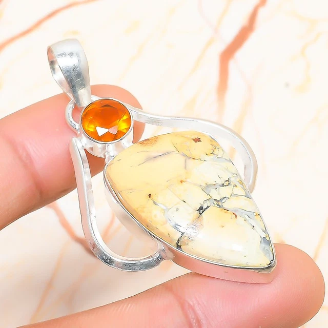 Maligano Jasper, Citrine Gemstone Handmade Gift Jewelry Pendant 2.09" w804