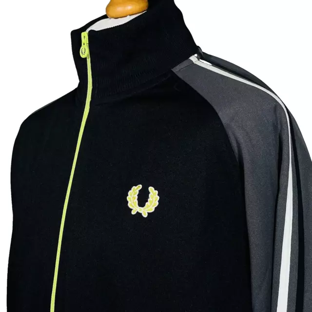 Fred Perry Colorblock Track Top - Black/ Grey/ Neon - Size XL/2XL - Mod Scooter