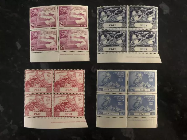 Fiji 1949 UPU Blocks Of 4 Imprints