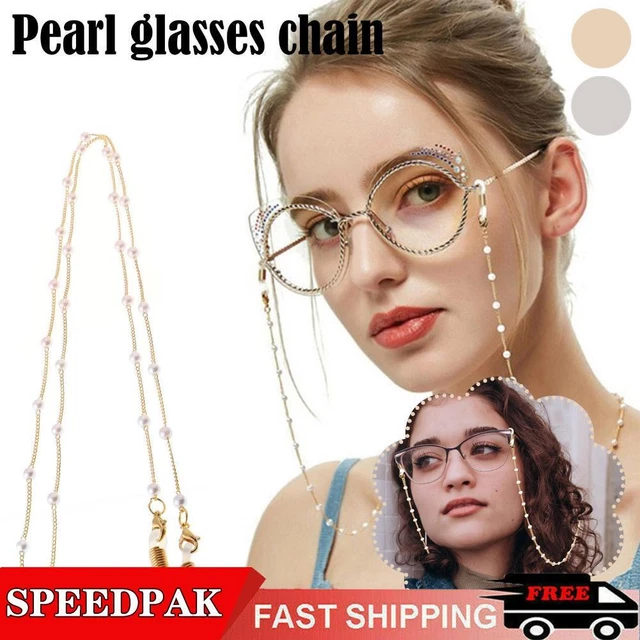 Gafas de sol con cuentas de perlas correa para el cuello cordón cadena cable lectura D9J3
