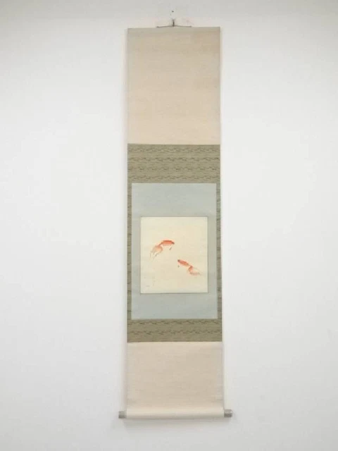 [JAPANESE KAKEJIKU] ISHIKAWA Katado Brush Goldfish Diagram Silk Hanging ...